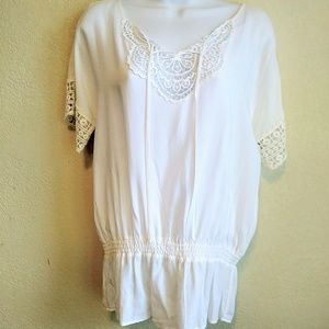 Ann Taylor White Crochet Trim Tunic Womens Small